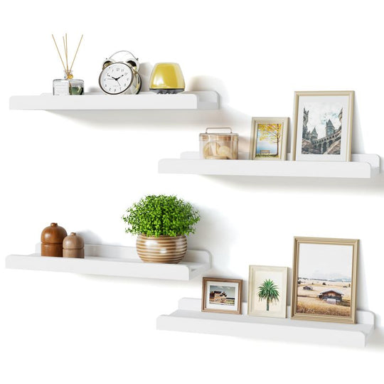 White Floating Shelves for Wall Set of 4, Wood Wall Shelves with Lip,15.6 Inch Rustic Hanging Shelves for Bedroom Bathroom Living Room Kitchen Nursery Display