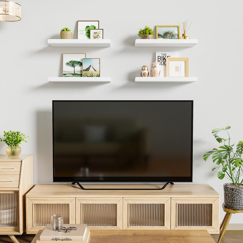 White Floating Shelves for Wall Set of 4, Wood Wall Shelves with Lip,15.6 Inch Rustic Hanging Shelves for Bedroom Bathroom Living Room Kitchen Nursery Display