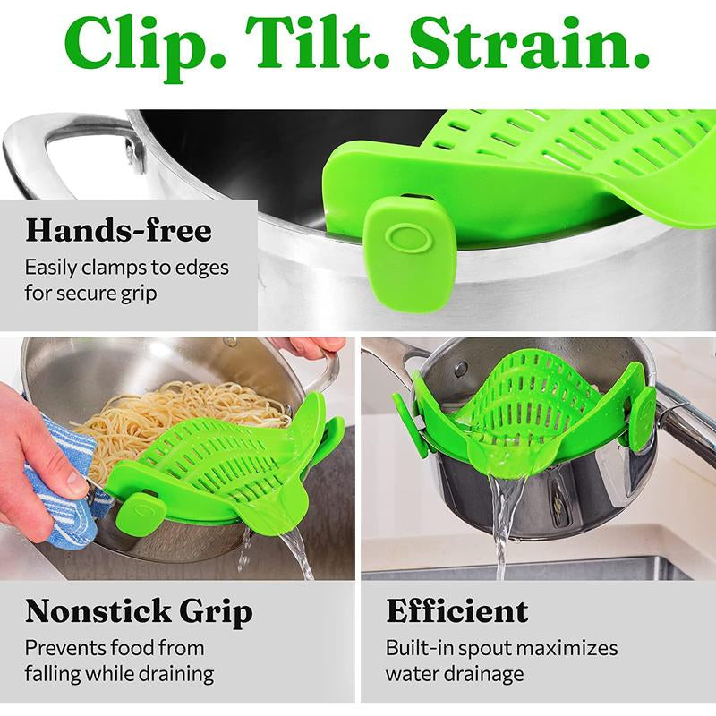 Gizmo Snap N Strain Pot & Pasta Strainer - Adjustable Silicone Clip on Strainer for Pots, Pans, & Bowls- Kitchen Gadgets, Noodle, Food, Gifts for Women, Green Kitchen Gizmo Traditional Utensils