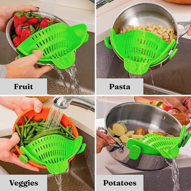 Gizmo Snap N Strain Pot & Pasta Strainer - Adjustable Silicone Clip on Strainer for Pots, Pans, & Bowls- Kitchen Gadgets, Noodle, Food, Gifts for Women, Green Kitchen Gizmo Traditional Utensils