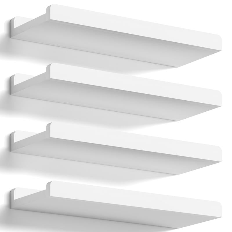 White Floating Shelves for Wall Set of 4, Wood Wall Shelves with Lip,15.6 Inch Rustic Hanging Shelves for Bedroom Bathroom Living Room Kitchen Nursery Display