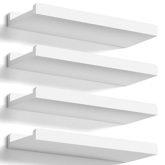 White Floating Shelves for Wall Set of 4, Wood Wall Shelves with Lip,15.6 Inch Rustic Hanging Shelves for Bedroom Bathroom Living Room Kitchen Nursery Display
