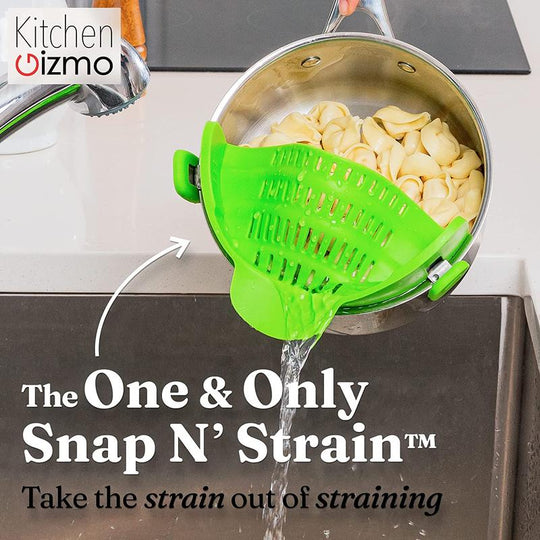 Gizmo Snap N Strain Pot & Pasta Strainer - Adjustable Silicone Clip on Strainer for Pots, Pans, & Bowls- Kitchen Gadgets, Noodle, Food, Gifts for Women, Green Kitchen Gizmo Traditional Utensils