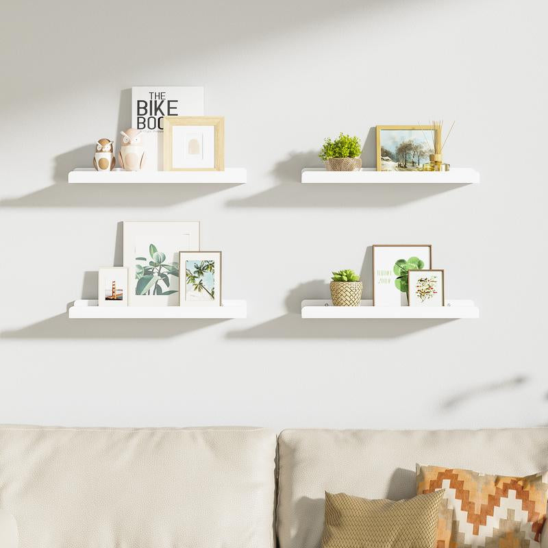 White Floating Shelves for Wall Set of 4, Wood Wall Shelves with Lip,15.6 Inch Rustic Hanging Shelves for Bedroom Bathroom Living Room Kitchen Nursery Display